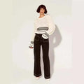 Knitted Ruffle Cuff Tightening Pullover for Women