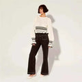 Knitted Ruffle Cuff Tightening Pullover for Women