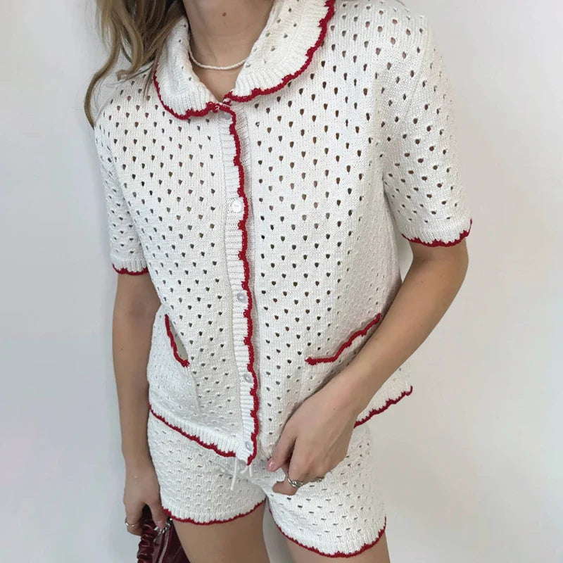 Knitted Suit Women’s Casual Short Sleeve T shirt Set