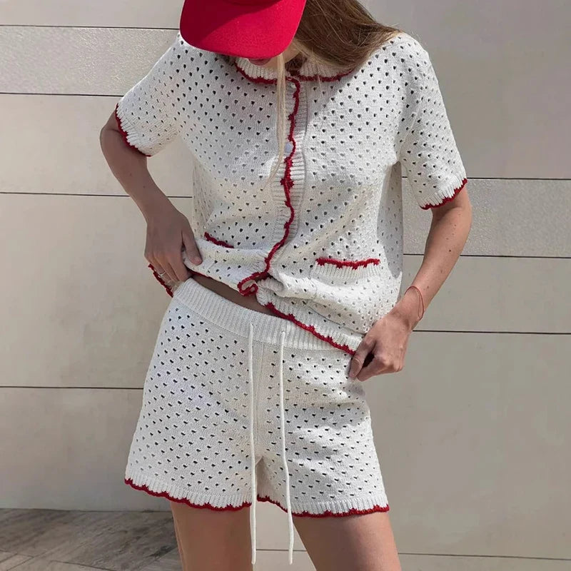 Knitted Suit Women’s Casual Short Sleeve T shirt Set
