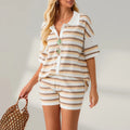 Knitted Women Two Piece Shorts Set