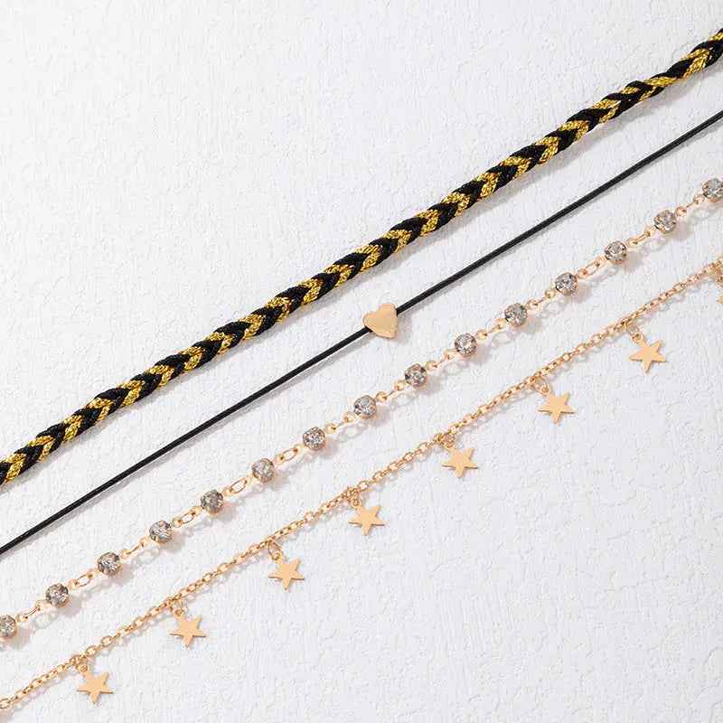 Korean Style Alloy Diamond XINGX Pendant Anklet Four-piece Set - Norellé