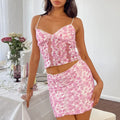 Lace Floral V-Neck Sleeveless Cami Tops Mini Skirts 2 Pieces Set