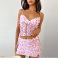 Lace Floral V-Neck Sleeveless Cami Tops Mini Skirts 2 Pieces Set - L