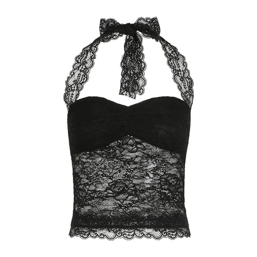 Lace Patchwork Camisoles Backless Transparent - black / S / CHINA - Other