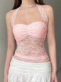Lace Patchwork Camisoles Backless Transparent - Other