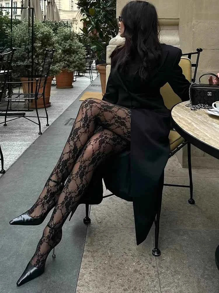 Lace Printed Pantyhose Women's Sexy Hollow Out