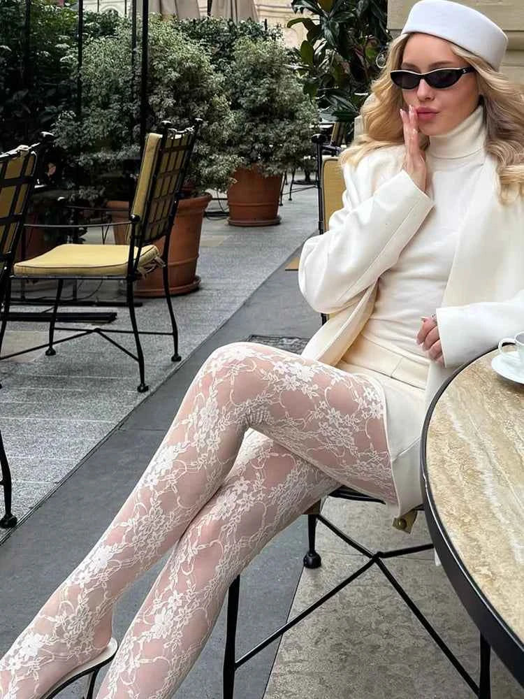 Lace Printed Pantyhose Women's Sexy Hollow Out