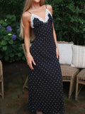 Lace V-Neck Patchwork Maxi Dress Backless High Waist Slim - L / black - Other