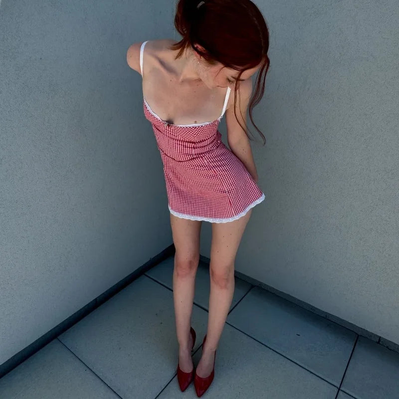 Lace Vintage Spaghetti Strap Mini Dress Backless - Other