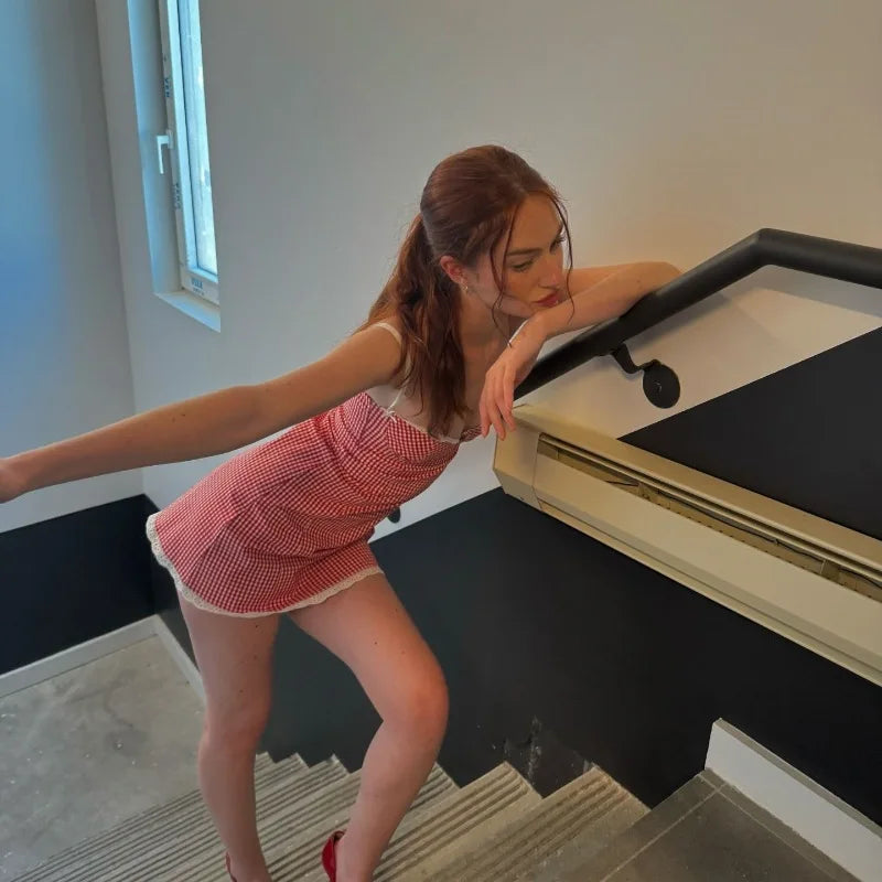 Lace Vintage Spaghetti Strap Mini Dress Backless - Other