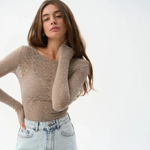 Lace Women’S Tops Hollow Out Basic Casual Elegant Long Sleeve - S / KHAKI - Other