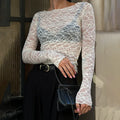 Lace Women’S Tops Hollow Out Basic Casual Elegant Long Sleeve - S / WHITE - Other