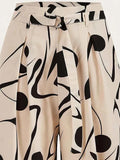 Ladies Abstract Print Belt Casual Wide Leg Pants