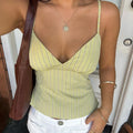 Ladies Fashion Striped Camis Tops - Light Yellow / S