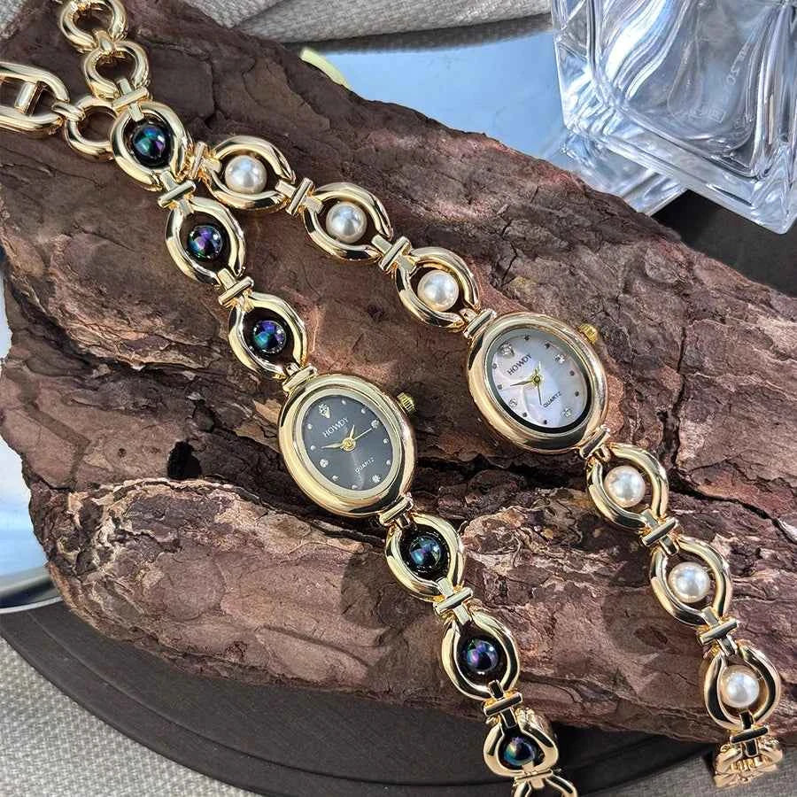 Ladies' Oval Sun Print Rhinestone Dial Elegant Lady Quartz Watch