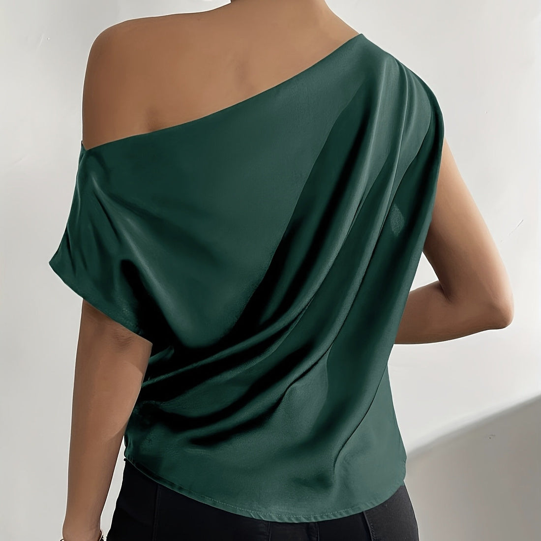 Ladies’ Solid Color Asymmetrical Off Shoulder Top - Other