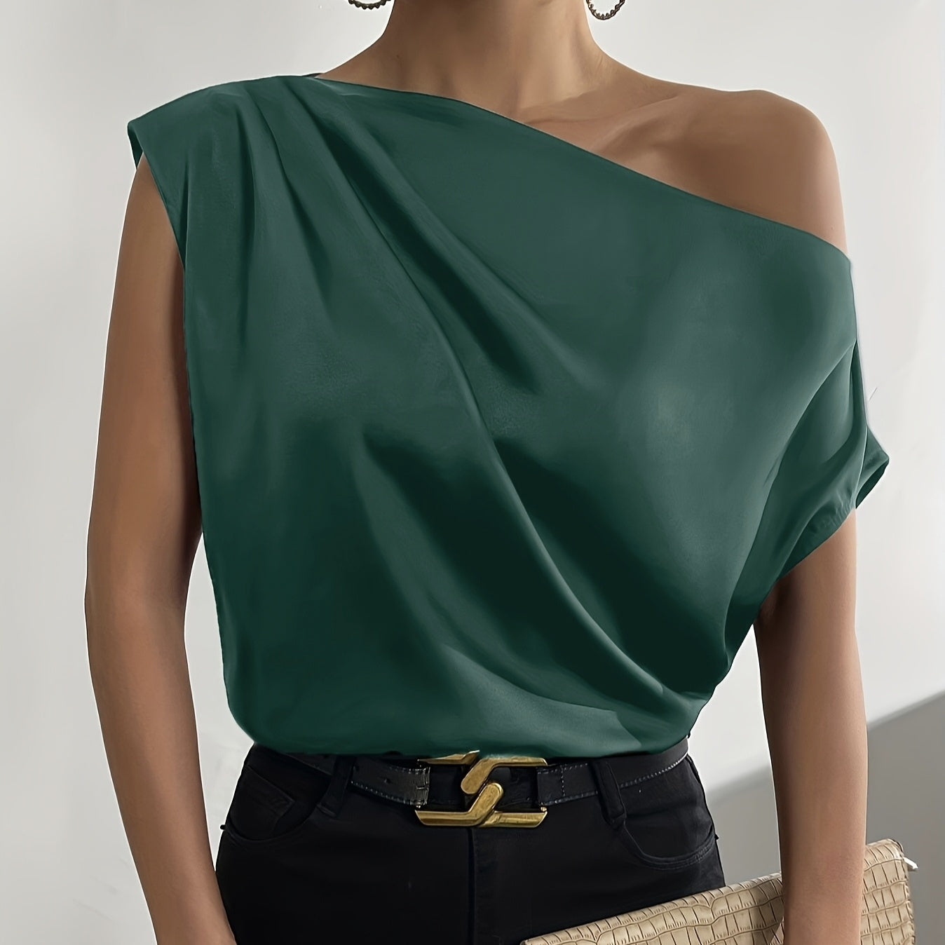 Ladies’ Solid Color Asymmetrical Off Shoulder Top - Other