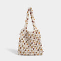 Ladies Summer Beaded Woven Bag Bucket - Beige
