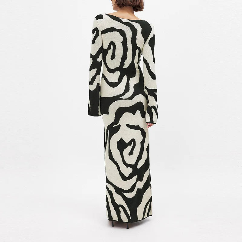 Lady Black White Contrast Color Slim Dress