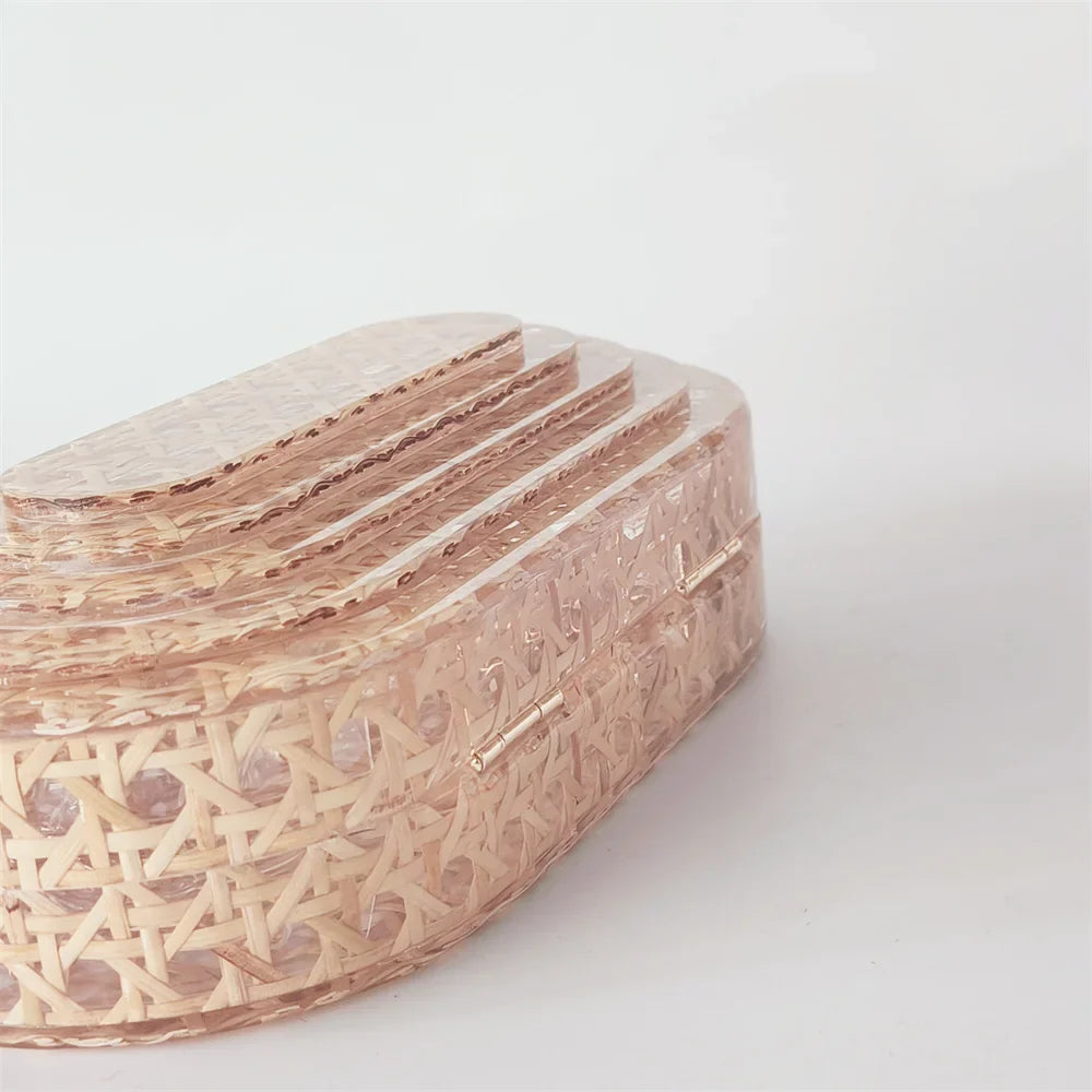 Lady Women Rattan Clutch Acrylic Egg Cane Bag