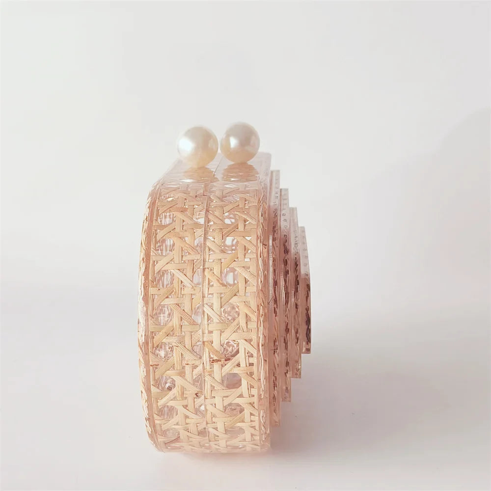 Lady Women Rattan Clutch Acrylic Egg Cane Bag