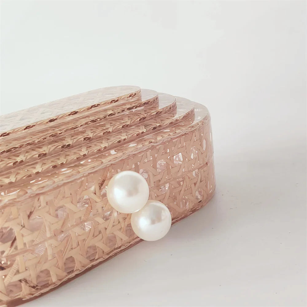 Lady Women Rattan Clutch Acrylic Egg Cane Bag