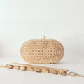 Lady Women Rattan Clutch Acrylic Egg Cane Bag - beaded handle