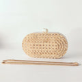 Lady Women Rattan Clutch Acrylic Egg Cane Bag - snake chain