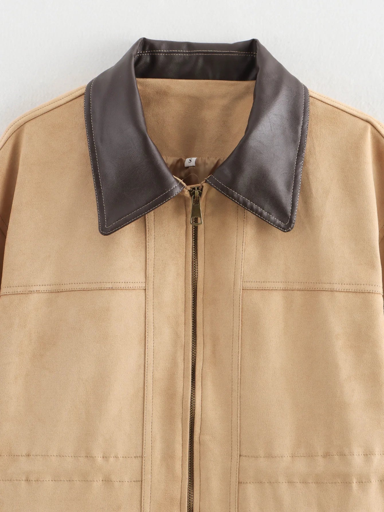 Lapel Contrast Color Large Pocket Mid-length Jacket