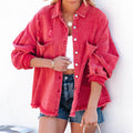 Lapel Long Sleeve Retro Street Ripped Burr Denim Coat - Red / L - electronic accessories