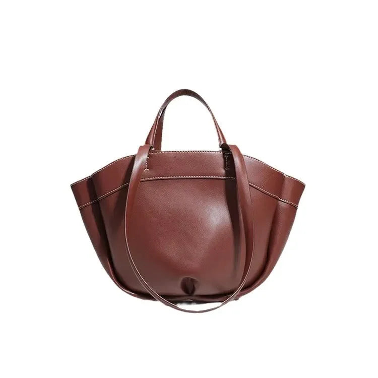 Large Capacity Brown Tote Bag Soft Super Fiber Synthetic Leather