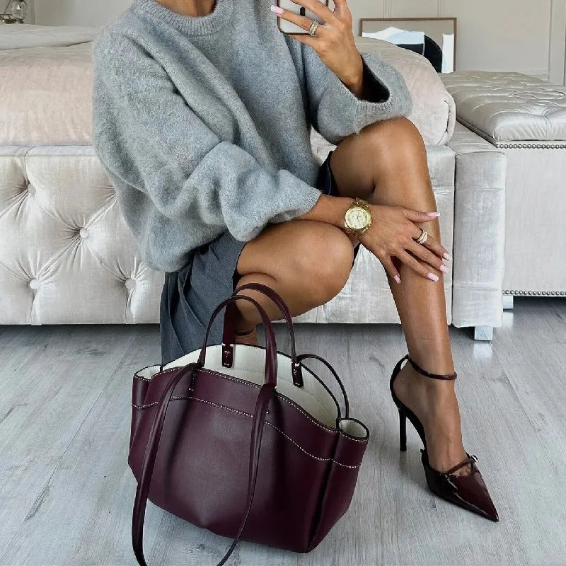 Large Capacity Tote Bag Underarm Pouch Pu Leather Shoulder