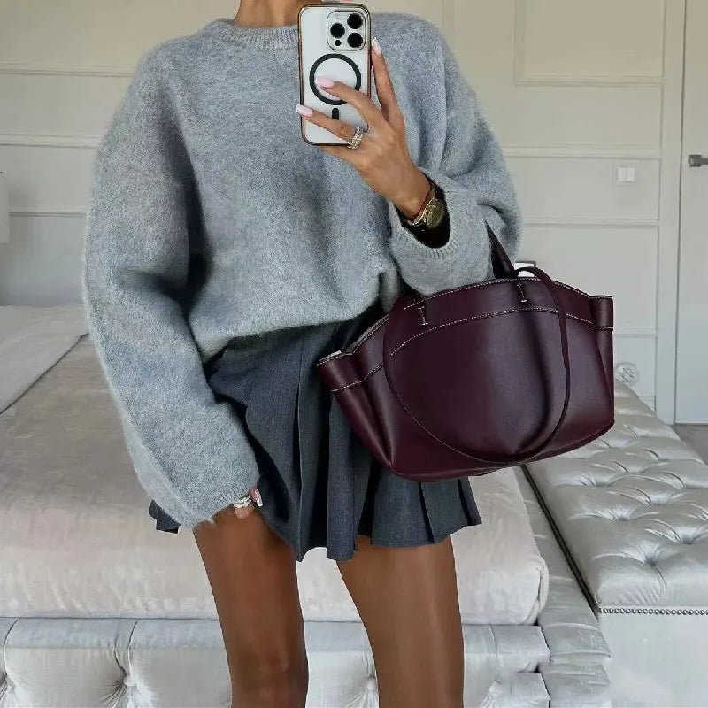 Large Capacity Tote Bag Underarm Pouch Pu Leather Shoulder