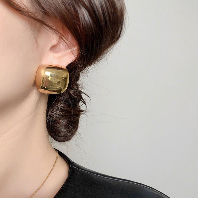 Large Glossy Square Stud Earrings Niche High Sense - electronic accessories