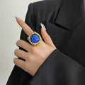 Large Resin Gemstone Open Ring Female Mid-ancient Wide Version Gold - electronic accessories