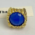 Large Resin Gemstone Open Ring Female Mid-ancient Wide Version Gold - Blue - electronic accessories