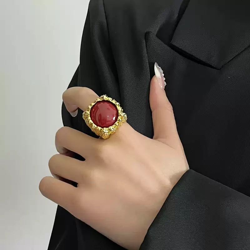 Large Resin Gemstone Open Ring Female Mid-ancient Wide Version Gold - electronic accessories