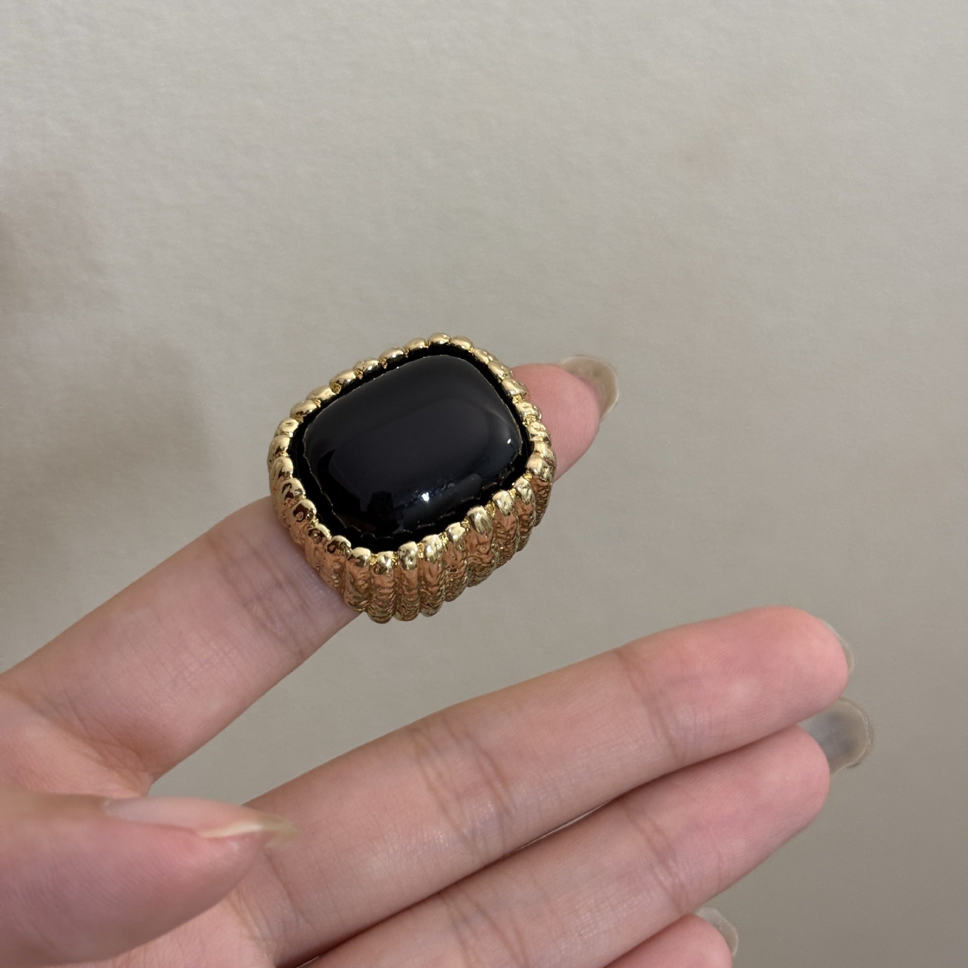 Large Square Resin Open Ring - Black - electronic accessories