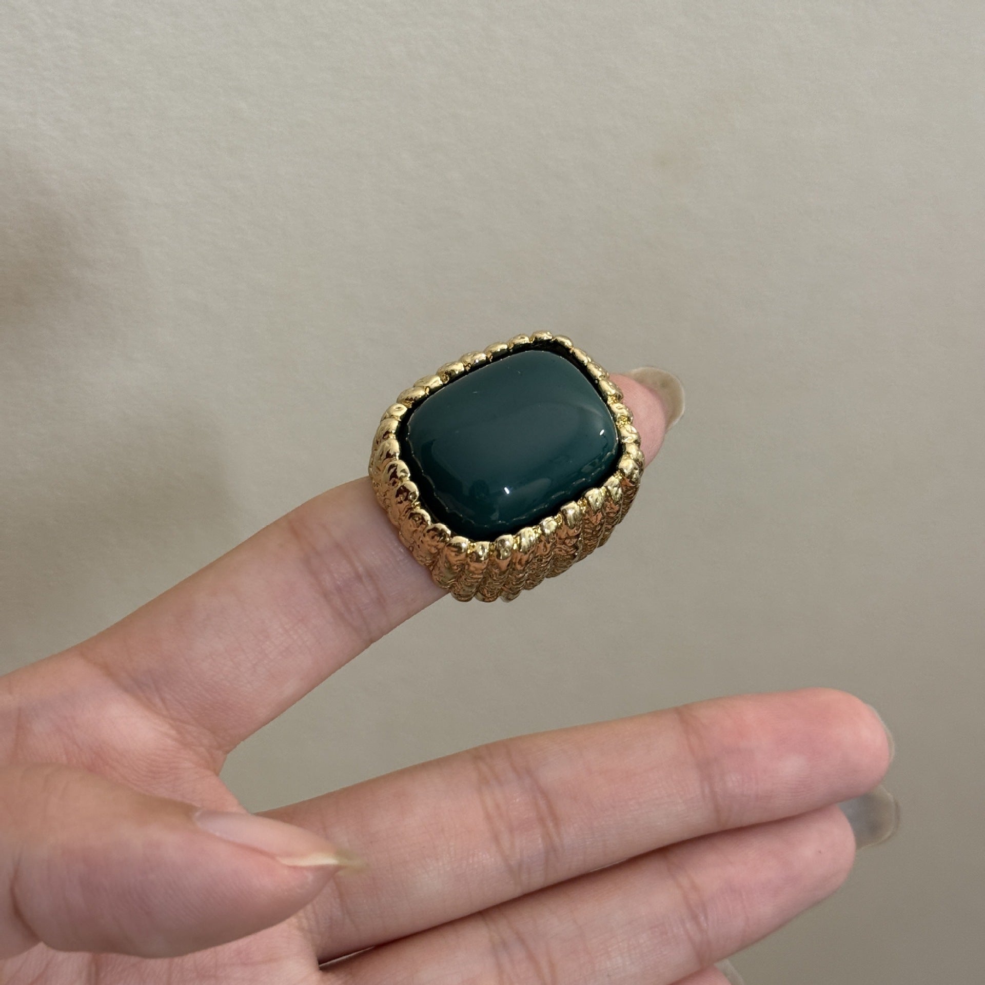 Large Square Resin Open Ring - Green - electronic accessories