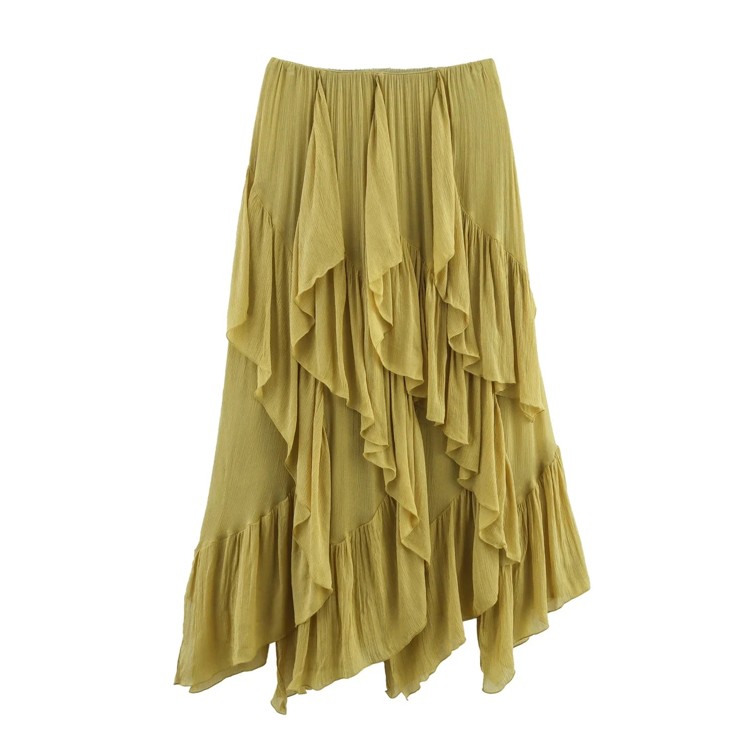 Layered Mid-length All-match Skirt - Olive Green / L