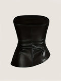 Leather Bandeau Strap Pleated Asymmetrical Top - electronic accessories