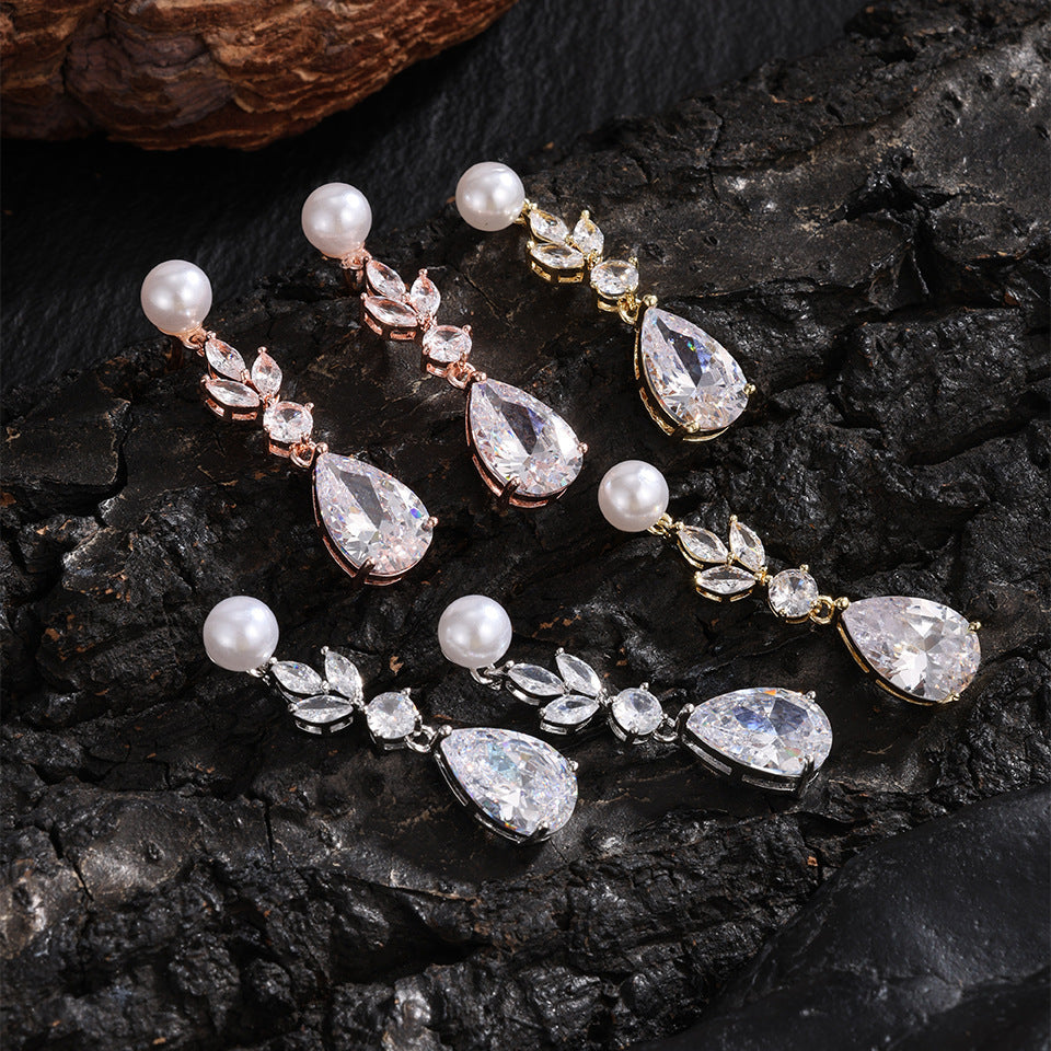 Leaves Zircon Water Drop Earrings Women - electronic accessories