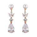 Leaves Zircon Water Drop Earrings Women - Rose Gold Plated - electronic accessories