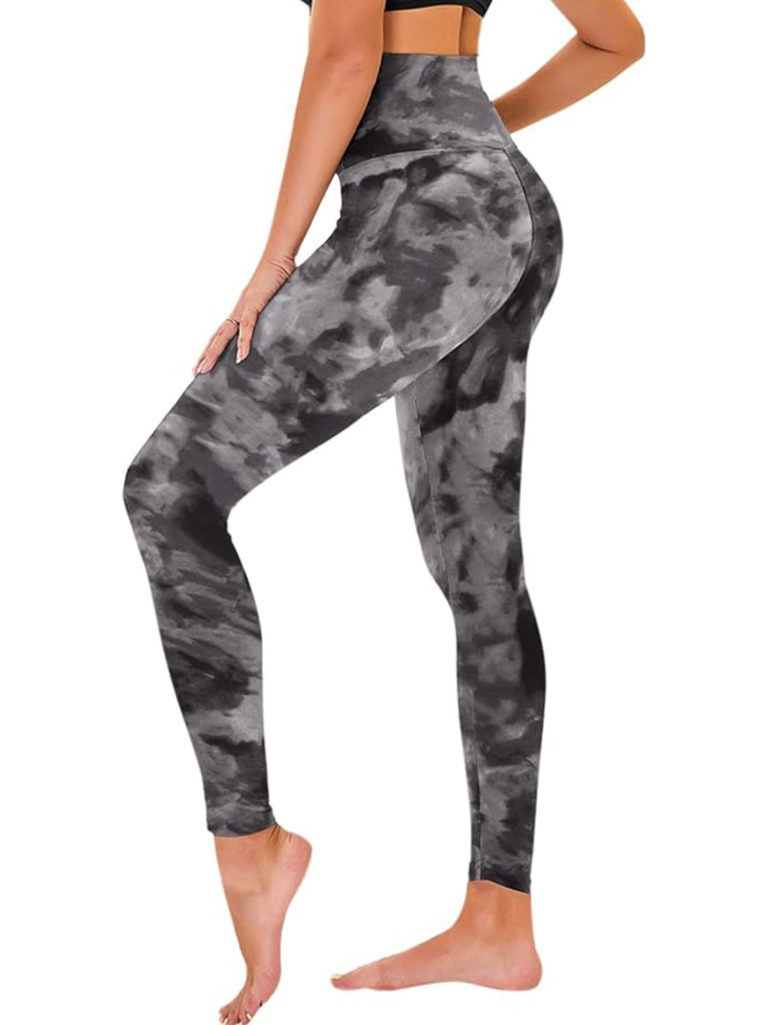 Leggings - Cropped High-rise Print Black Tie-dye - Other