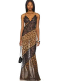 Leopard Print Spaghetti Strap Maxi Dress Women