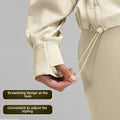 Light beige relaxed fit athletic jacket with stand collar for women