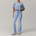 Light blue womens sportswear 2pcs set featuring crop top and flared sweatpants for women tracksuit yoga