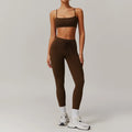 Woman in dark brown sportswear 2pcs women set, ideal for women tracksuit yoga