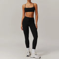 Black athletic sportswear 2pcs women set with sports bra and leggings for yoga and training